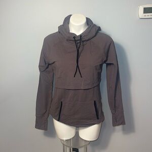 Latched Mama ladies grey with black trim pullover nursing hoodie. Medium.